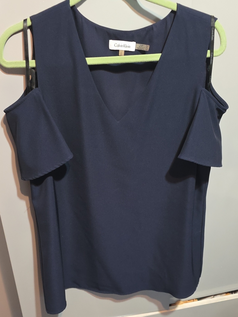 Calvin Klein Navy Cold-Shoulder V-Neck Women's Top